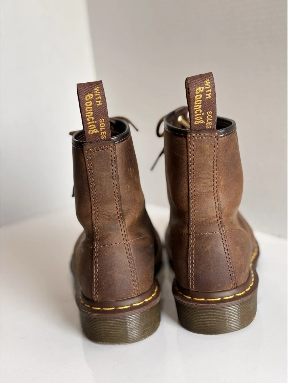 Dr. Martens Crazy Horse Brown Leather Combat Boots Lace-Up Unisex Size W 9/M 8